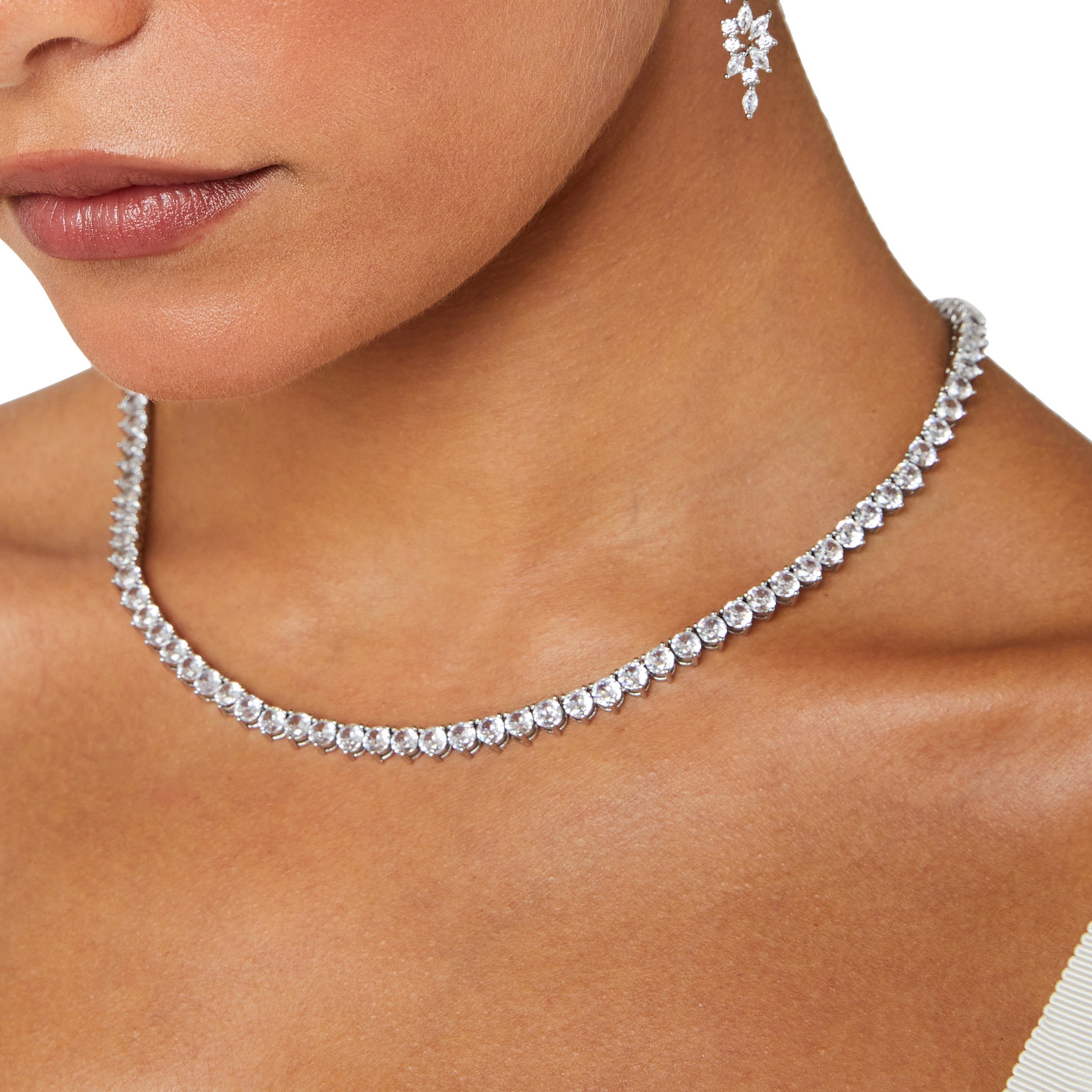 Lumiere Classic Crystal Tennis Necklace | Silver