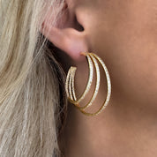 Hoop earrings, Gold earrings, triple hoop earrings, going out earrings