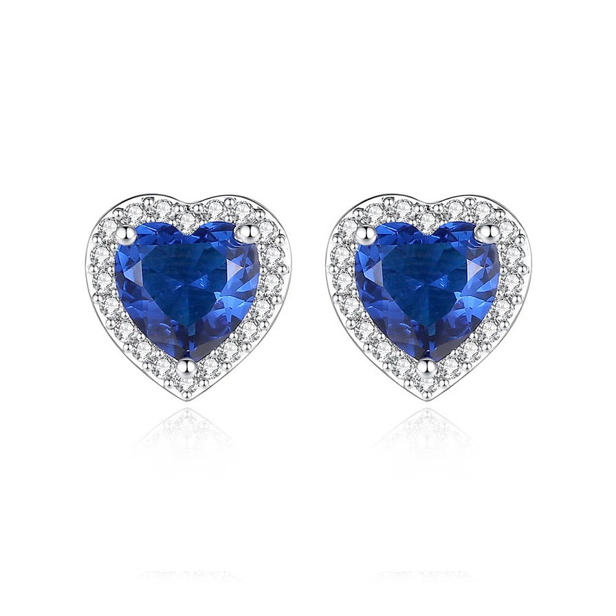 Heart Stud Earrings | Sapphire Blue | Silver