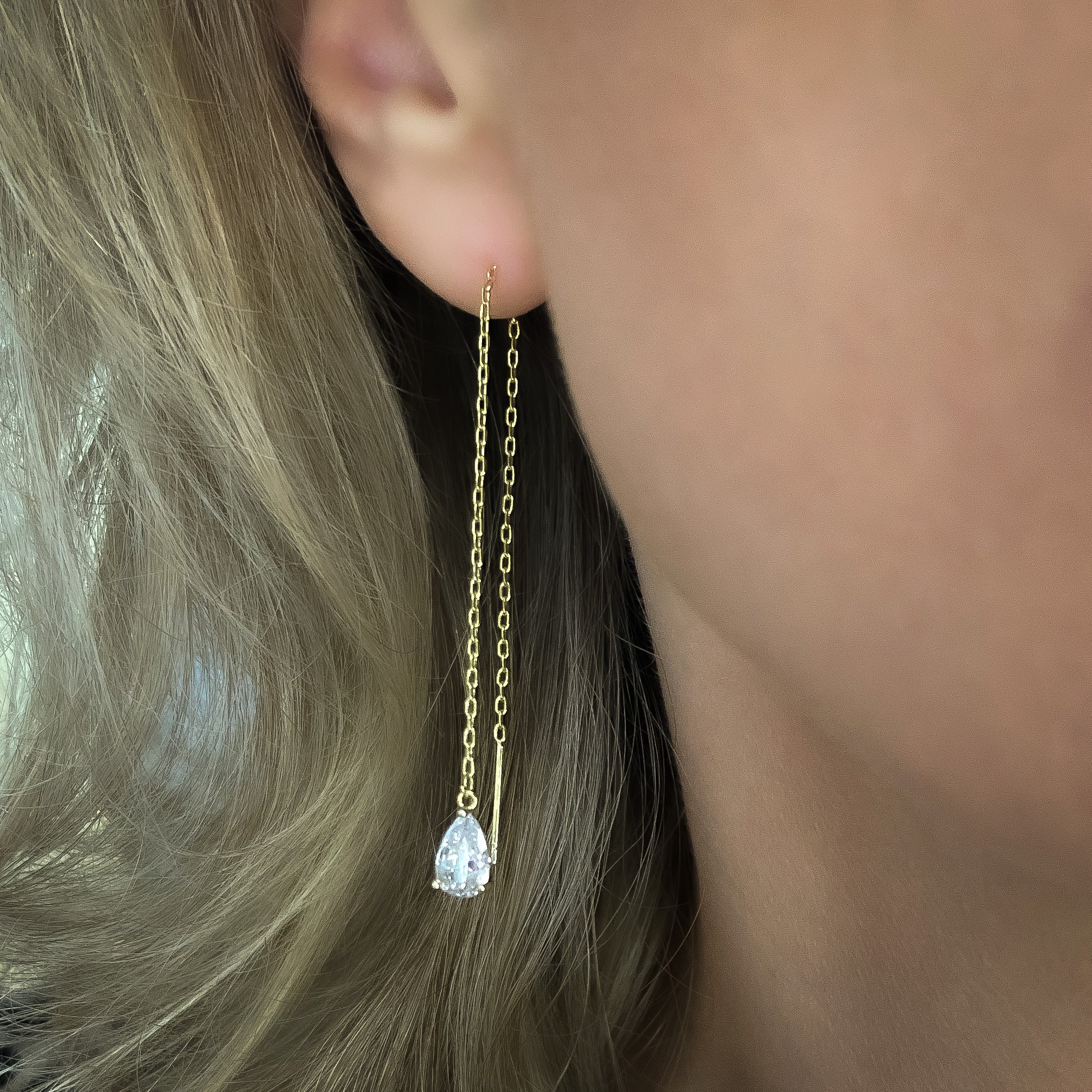 Glitz Teardrop Threader Earrings | Gold