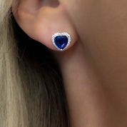 Heart Stud Earrings | Sapphire Blue | Silver