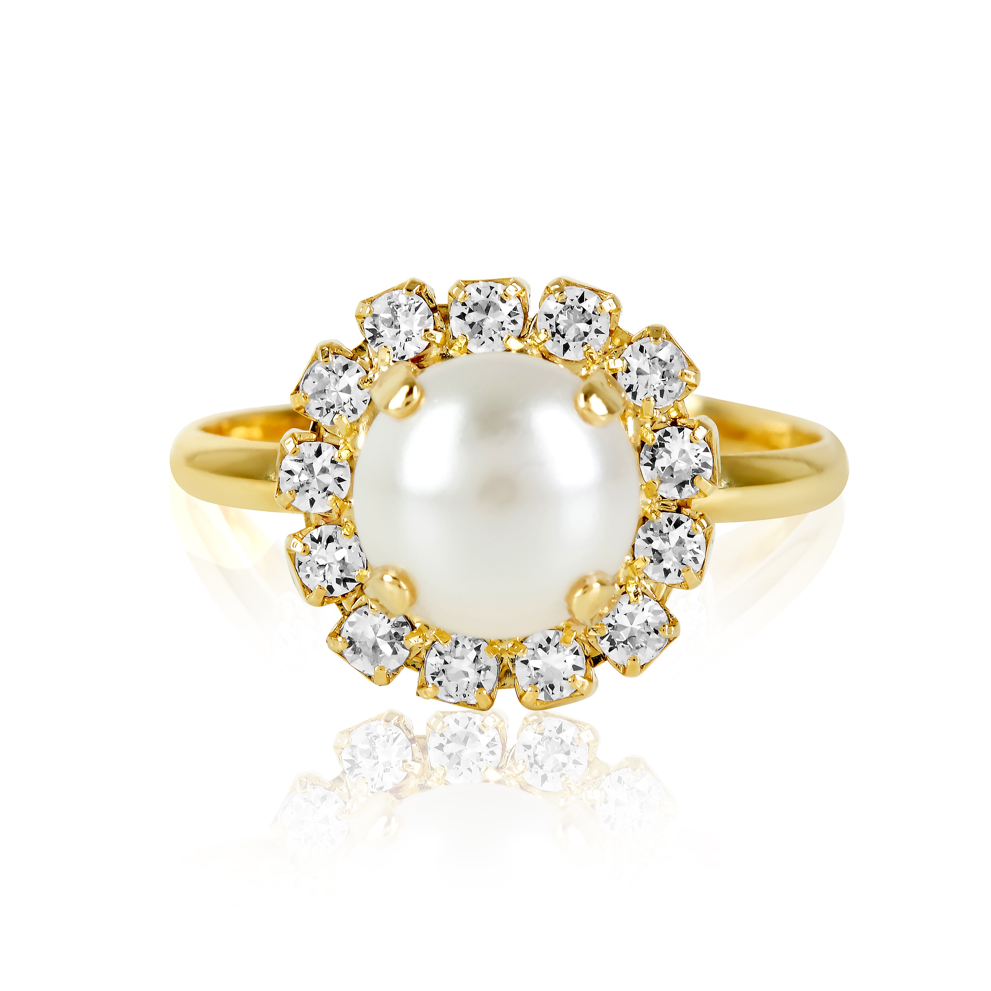 Halo Ring, Gold Ring, Dress Ring, Cocktail Ring, Statement Ring, Wedding Ring, Going Out Ring, Swarovski Ring, White Ring, Beautiful Ring, Pearl Ring