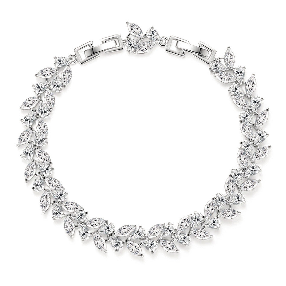 Vine Leaf Crystal Tennis Bracelet | Silver