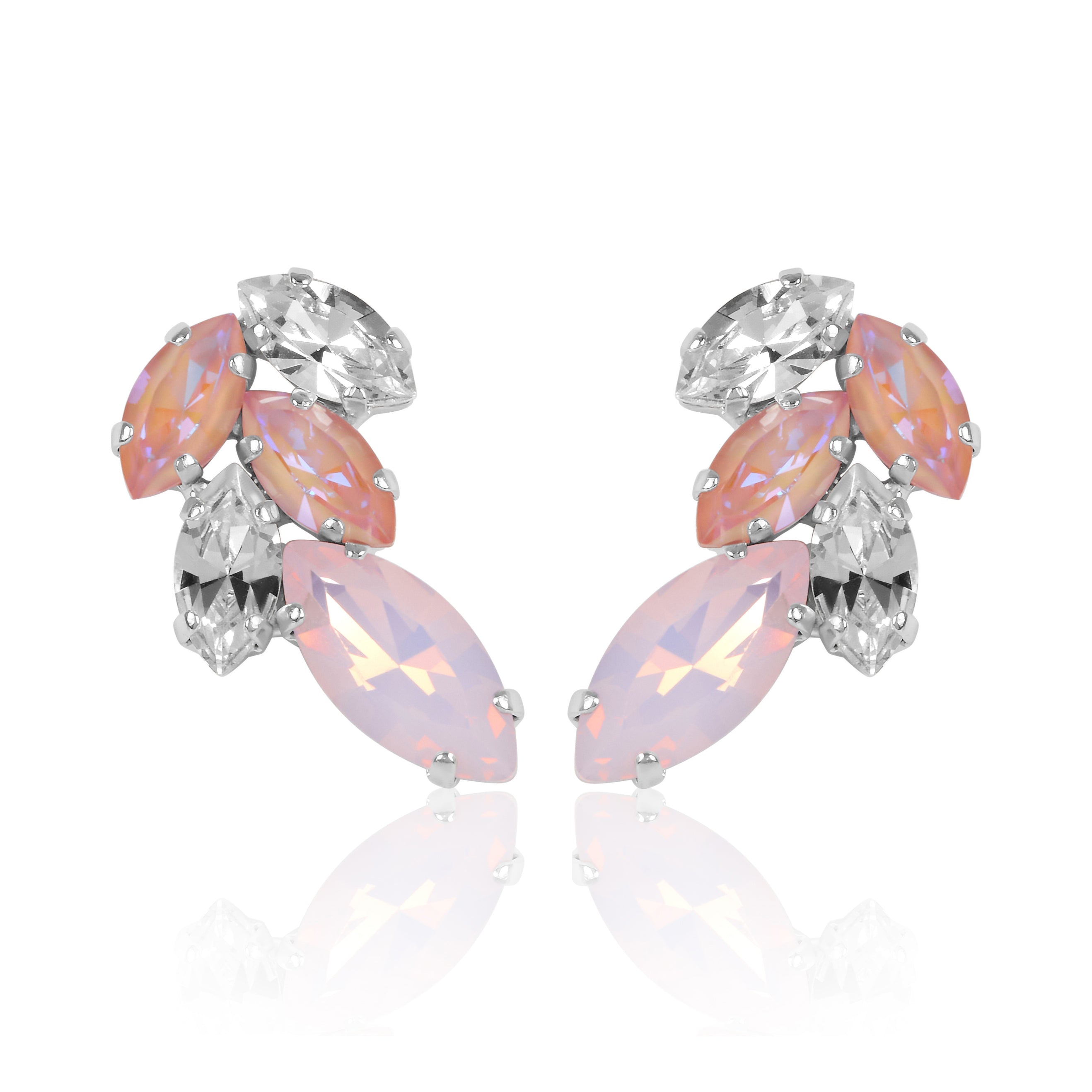 Cluster Earrings, Silver Earrings, Statement Earrings, Wedding Earrings, Going Out Earrings, Swarovski Earrings, Pink Earrings, Opal Earrings, Rose Water Opal Earrings
