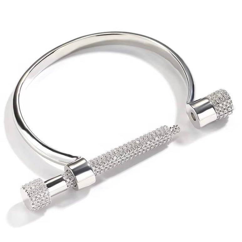 Horseshoe Pave Bangle | Silver