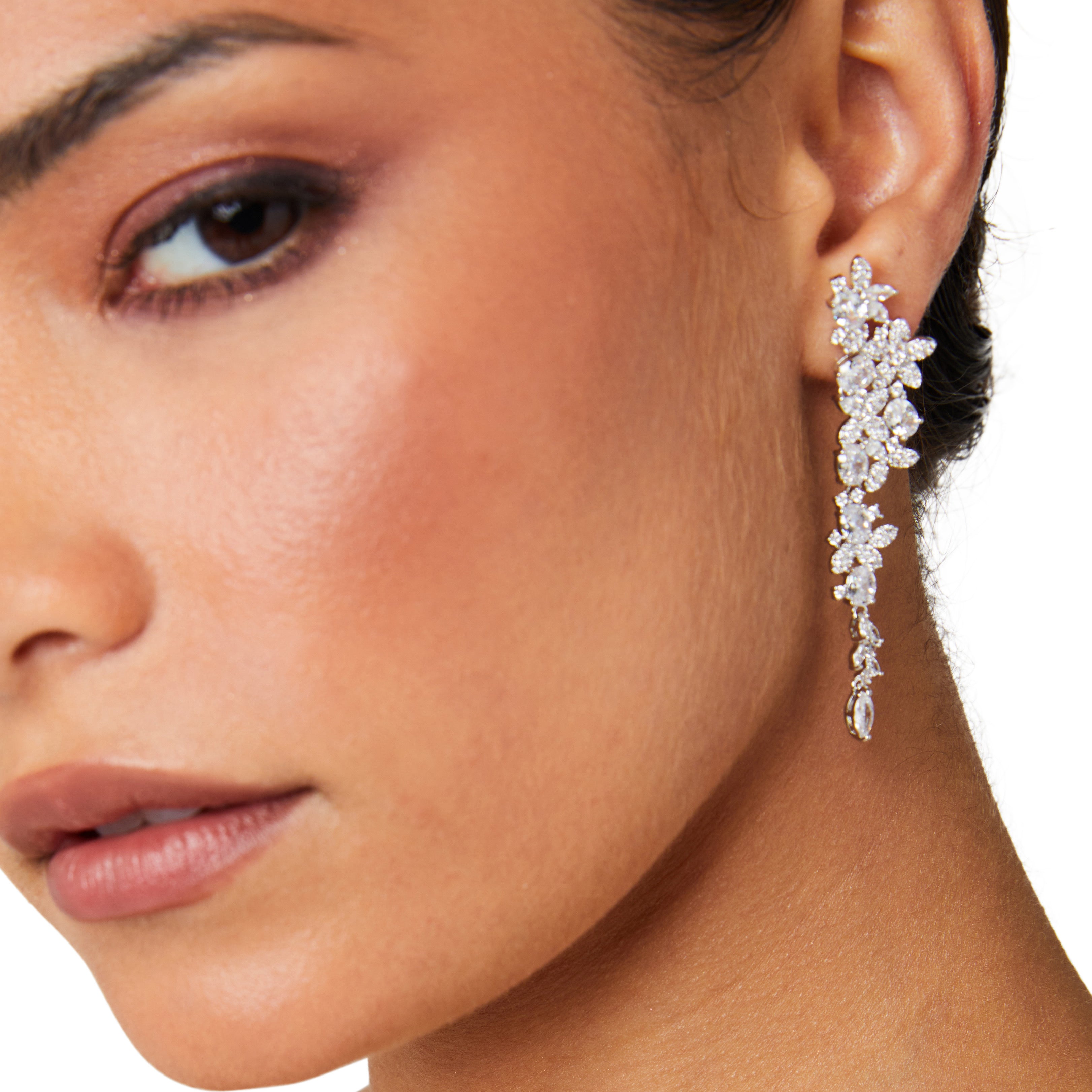 Floral Crystal Cascade Earrings | Silver