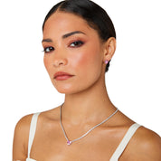 Loveheart necklace, heart earrings, pink heart jewellery, jewellery set, pink tennis necklace