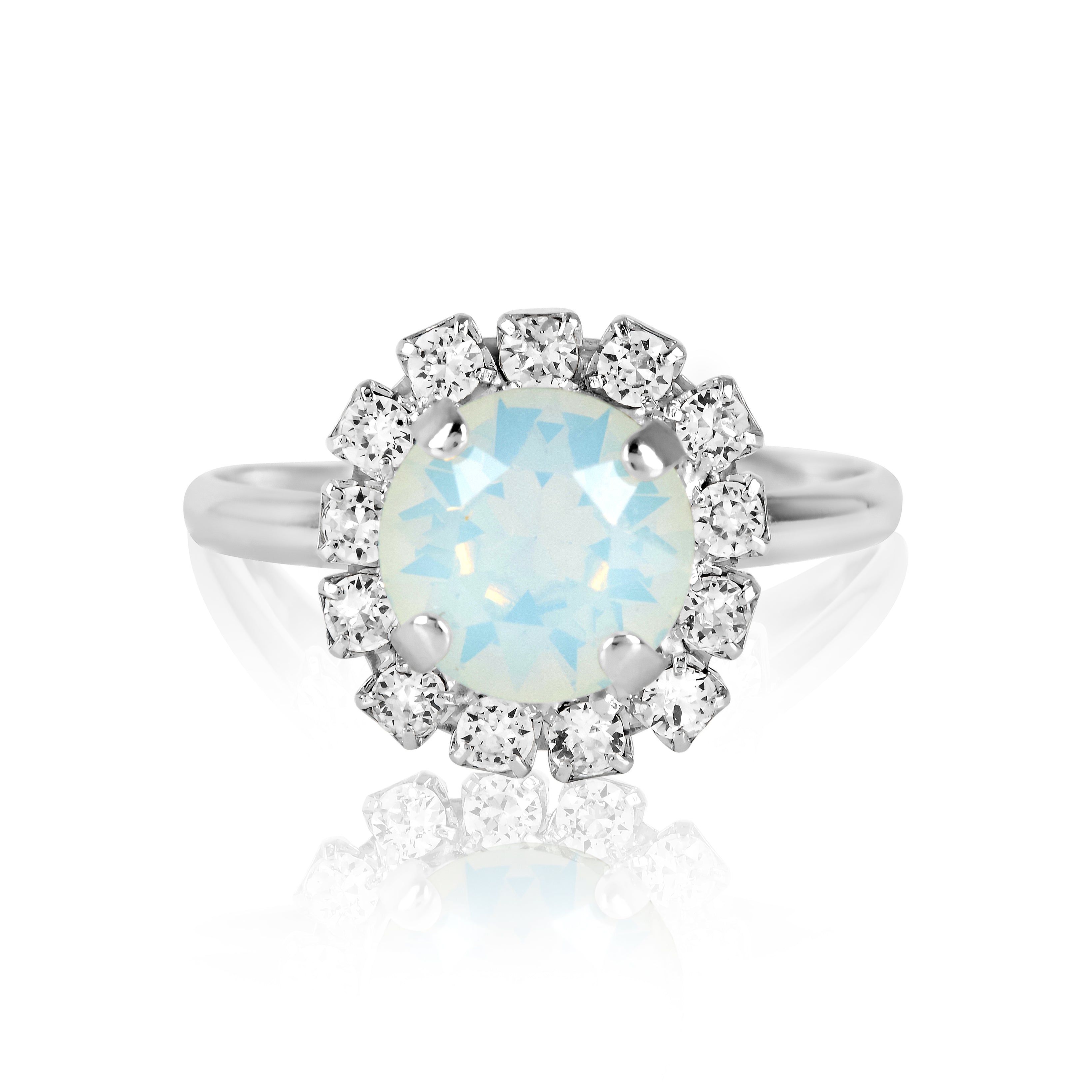 Halo Ring, Silver Ring, Dress Ring, Cocktail Ring, Statement Ring, Wedding Ring, Going Out Ring, Swarovski Ring, Opal Ring, Beautiful Ring, Blue Ring