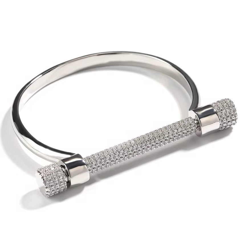 Horseshoe Pave Bangle | Silver