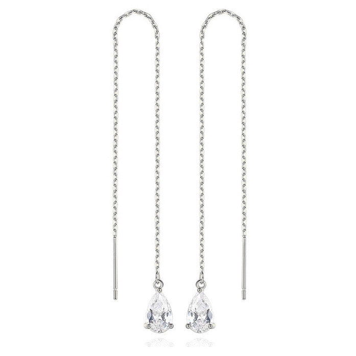 Glitz Teardrop Threader Earrings | Silver