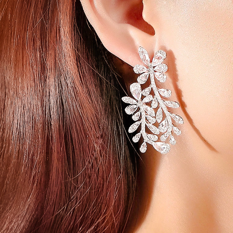 Iris Flower Statement Earrings | Silver