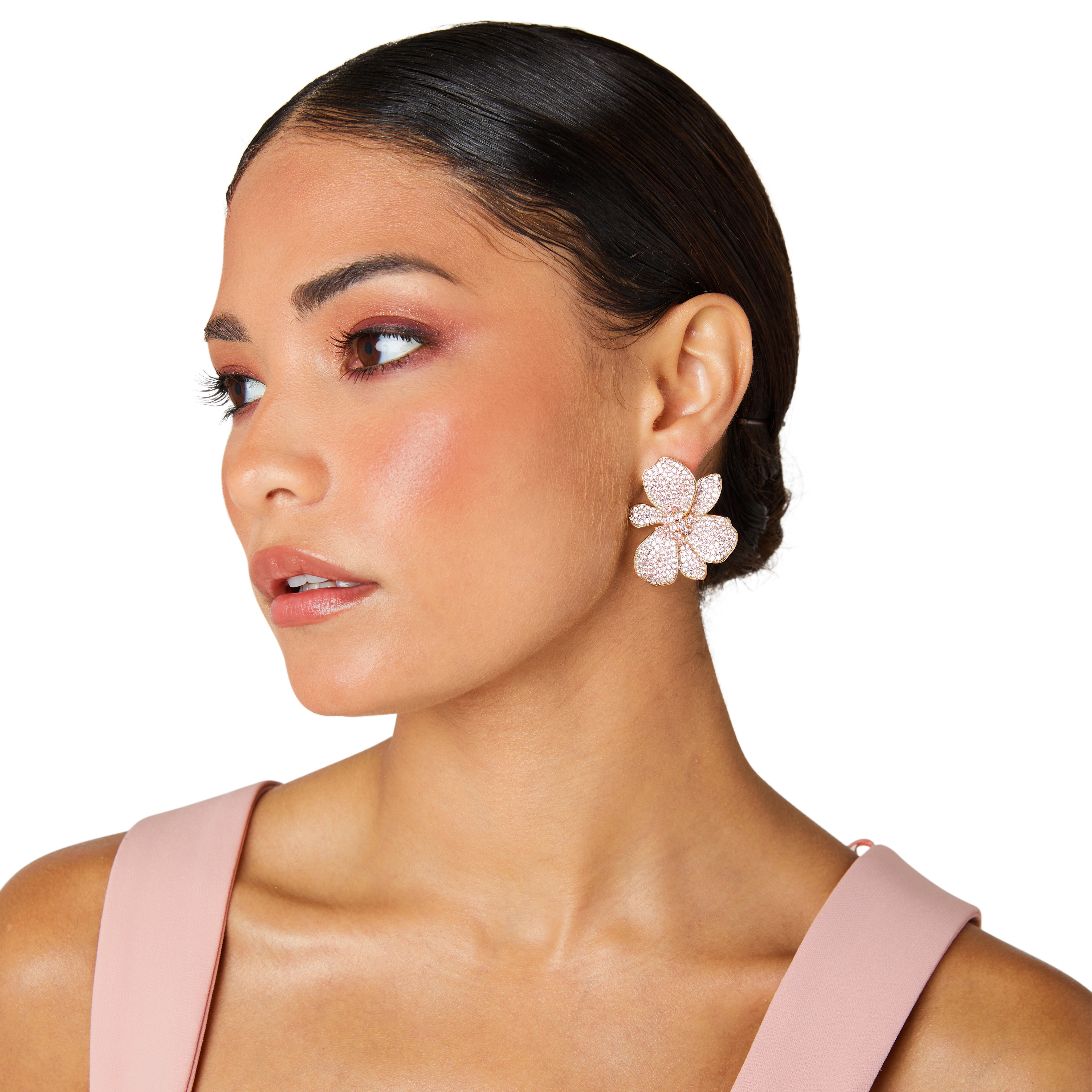 Flower earrings, cocktail earrings, pink earrings, rose gold earrings, earrings for women, engagement earrings, wedding earrings, statement earrings, cluster earrings, bridal earrings