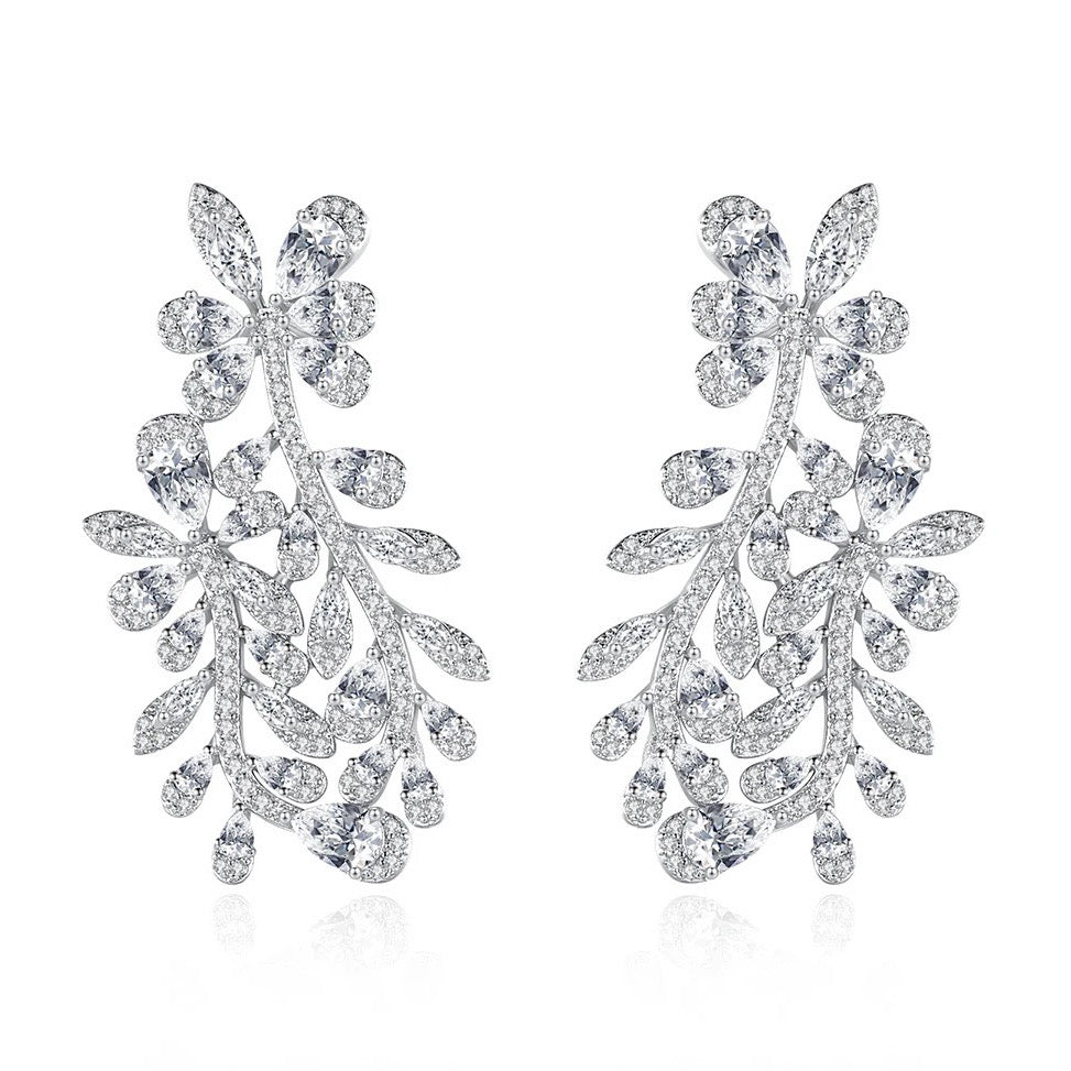 Iris Flower Statement Earrings | Silver