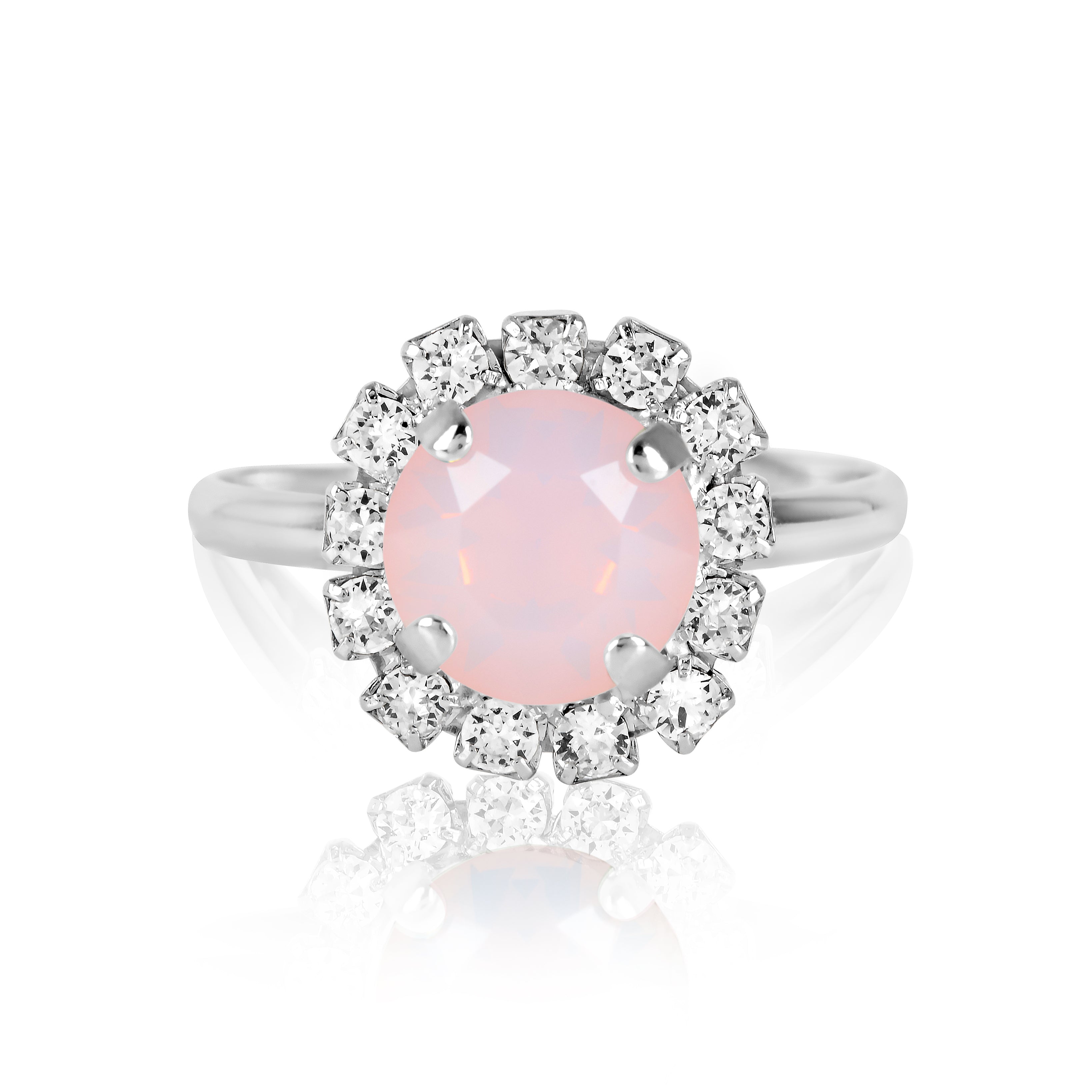 Halo Ring, Silver Ring, Dress Ring, Cocktail Ring, Statement Ring, Wedding Ring, Going Out Ring, Swarovski Ring, Opal Ring, Beautiful Ring, Pink Ring