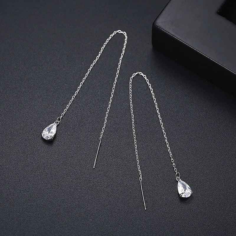 Glitz Teardrop Threader Earrings | Silver