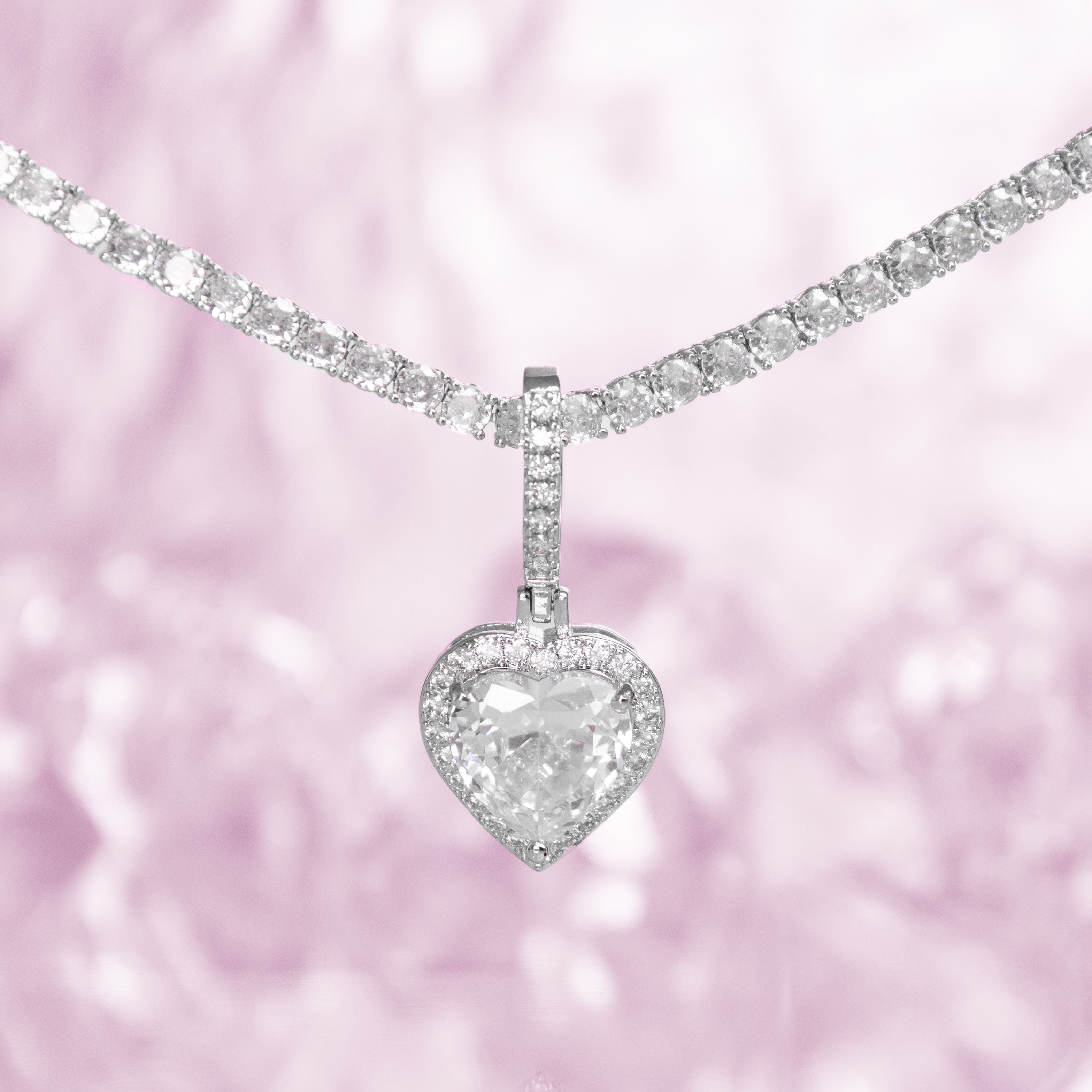 Cristalle Heart Tennis Necklace | Silver