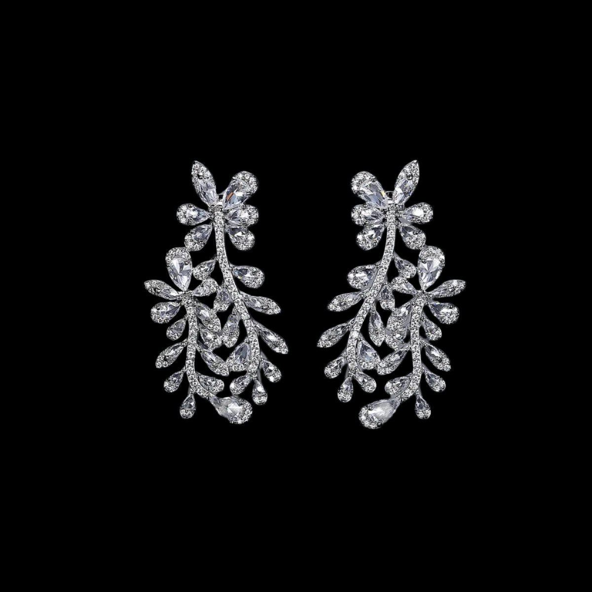 Iris Flower Statement Earrings | Silver