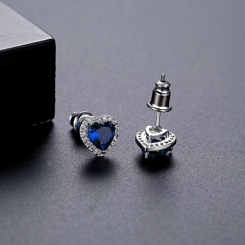 Heart Stud Earrings | Sapphire Blue | Silver