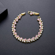 Gold tennis bracelet, pink tennis bracelet, flower bracelet, wedding bracelet