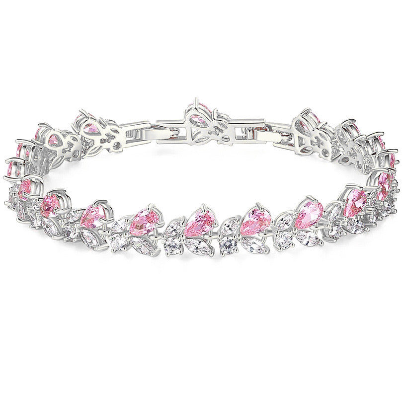 Silver tennis bracelet, pink tennis bracelet, flower bracelet, wedding bracelet