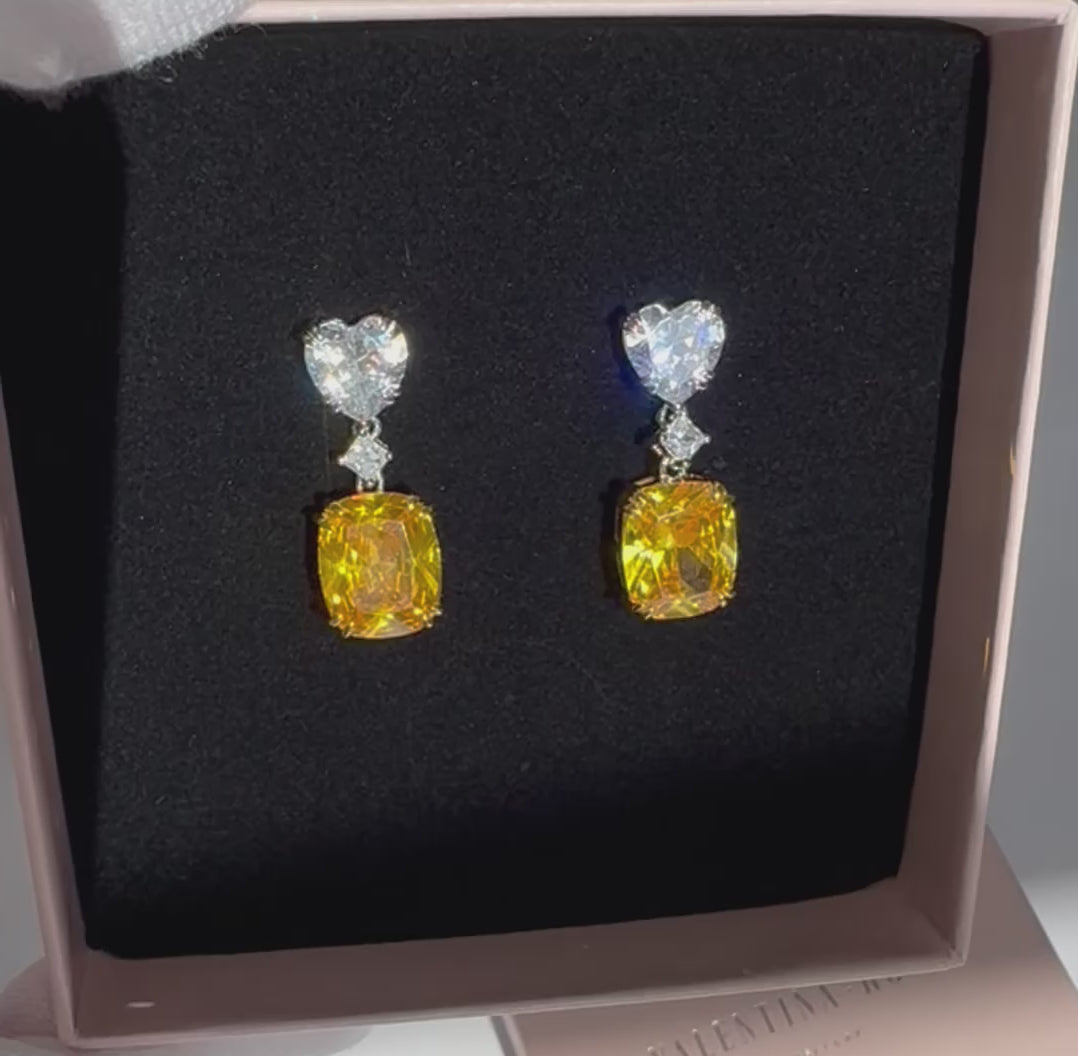 Amour Heart Drop Earrings | Silver | Citrine Yellow