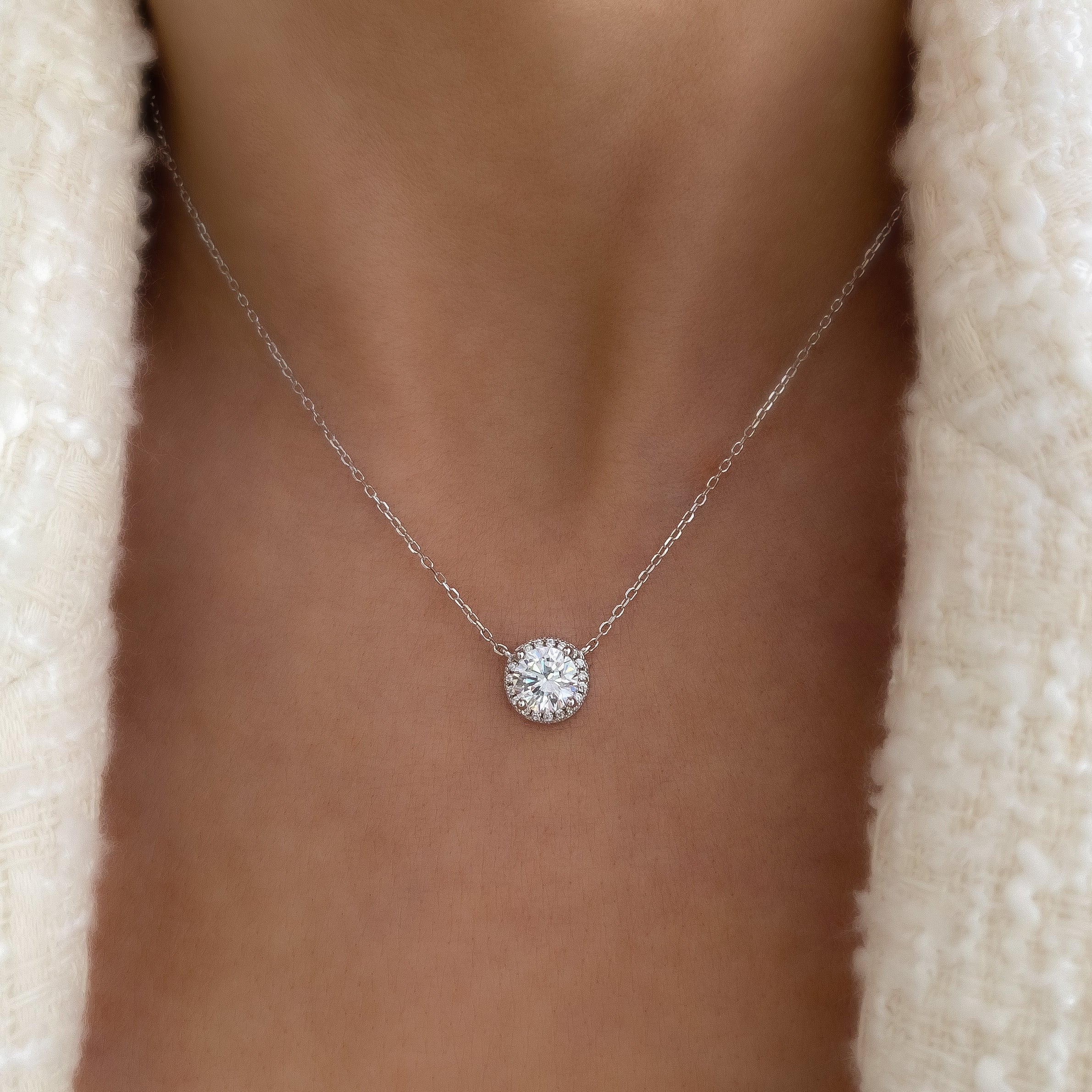 Silver diamond hot sale solitaire necklace