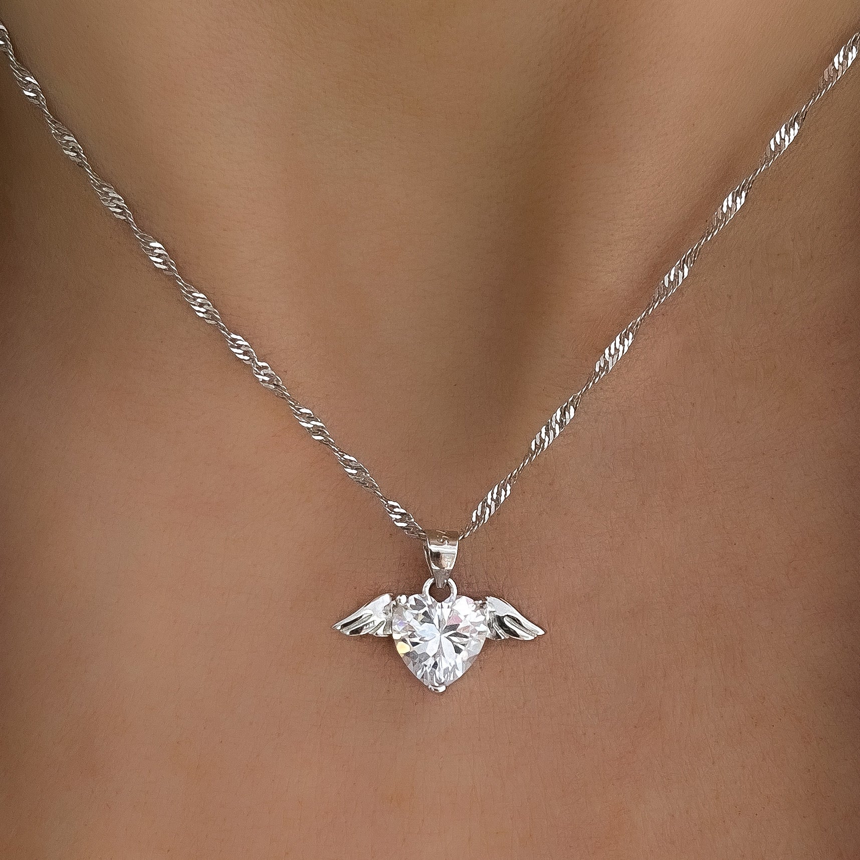 Wings Of Love Heart Pendant Necklace | Silver