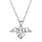 Wings Of Love Heart Pendant Necklace | Silver