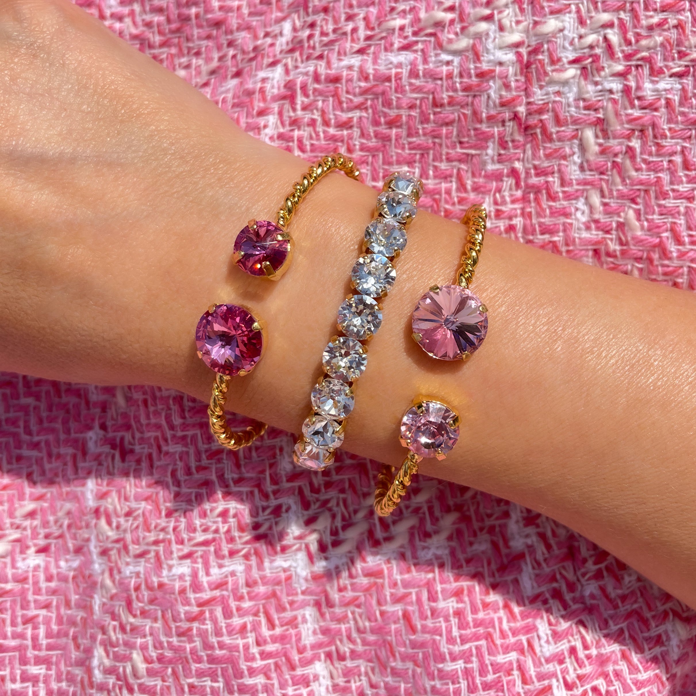 Rosaline Opal Crystal Bracelet • Bridal Cuff • Rivoli Wedding Bracelet • Halo Open Cuff • 14k Gold, Rose newest Gold or Silver • Pink Opal