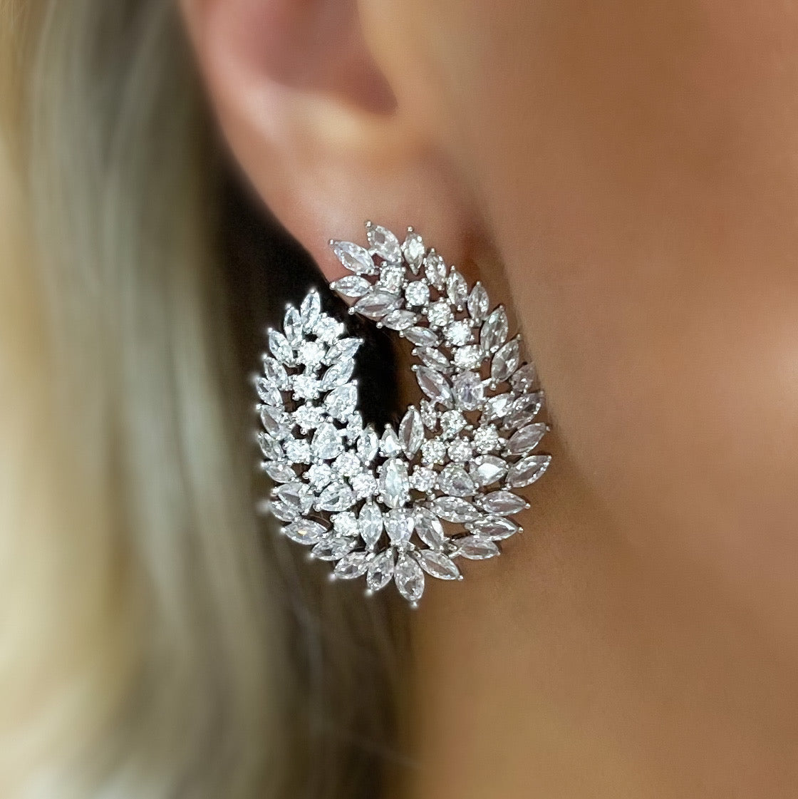Monica Marquise Deluxe Cluster Earrings | Silver – Valentina-Rose