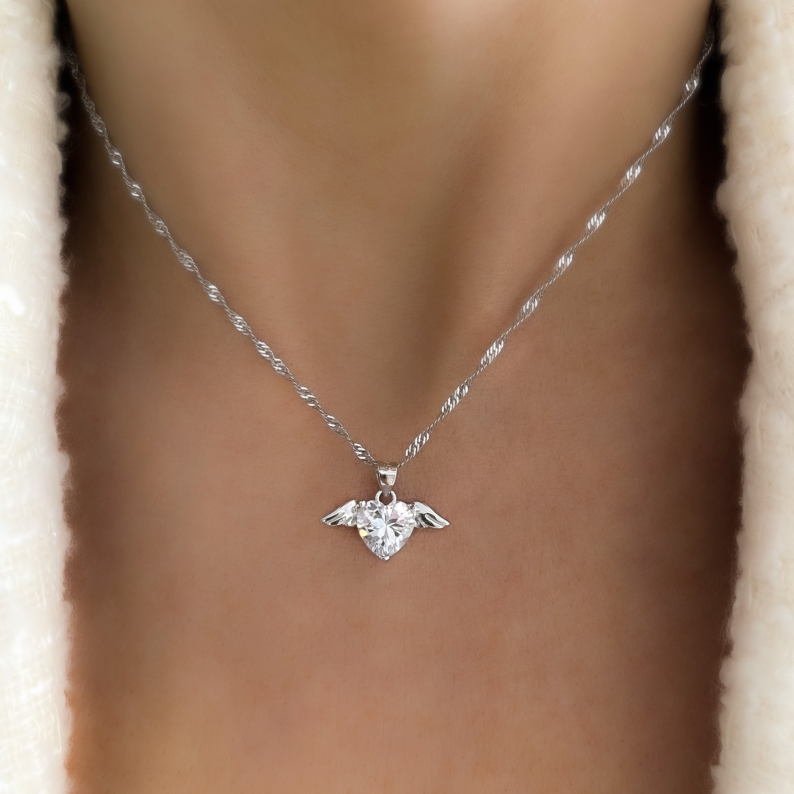 Wings Of Love Heart Pendant Necklace | Silver